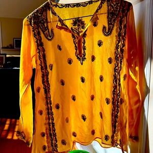 Vintage, custom hand-embroidered, Georgette top